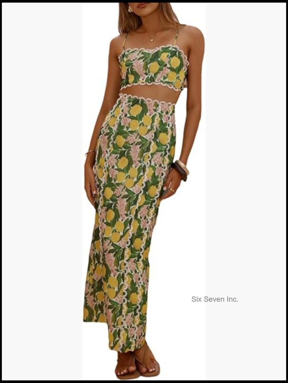 2 Piece Floral Print Backless Cami Top and High Waisted Maxi Slit Skirt Set